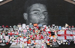 Mural of Marcus Rashford with tributes